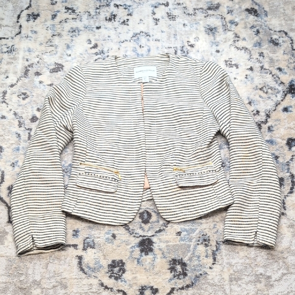 Katherine Barclay Women’s Striped Cropped Blazer Jacket Small Metallic Gold - Picture 1 of 7